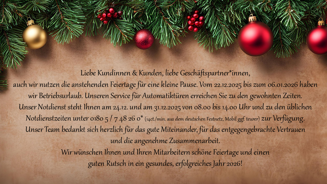 Weihnachten 2025 Website Groebmiller Türautomatik, Tore und Antriebe, Brandschutztüren